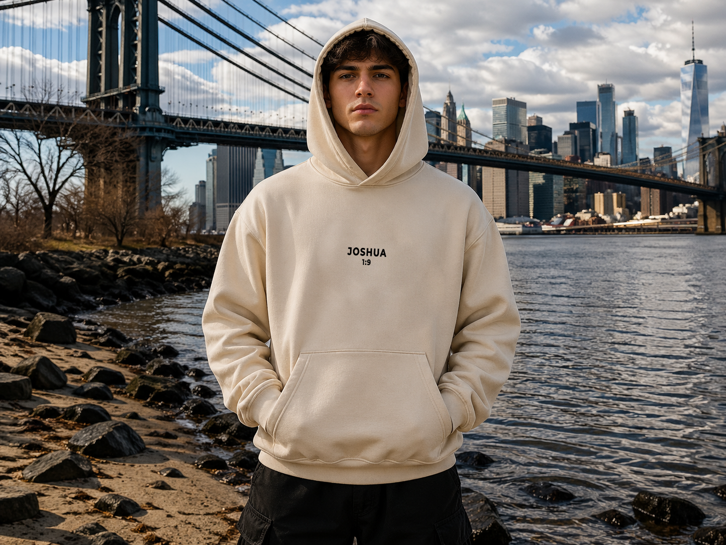 Be Strong & Courageous Hoodie — Bone