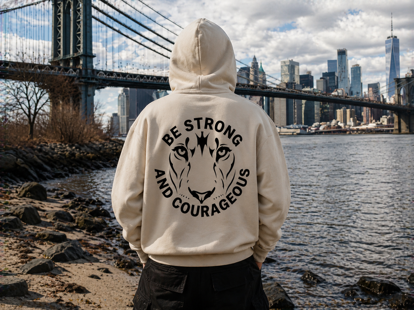 Be Strong & Courageous Hoodie — Bone